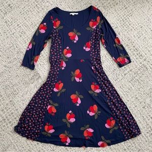 Boden Alannah Blue and Red Floral Scoopneck Knit Dress - Size 12 Regular